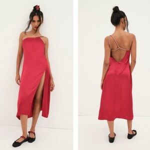 For Love & Lemons Elora Midi Dress Red Rhinestone Holiday NWT Size Large